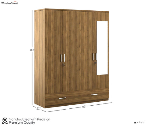 Kosmo Linden 4 Door Wardrobe with Mirror (Exotic Teak Finish)
