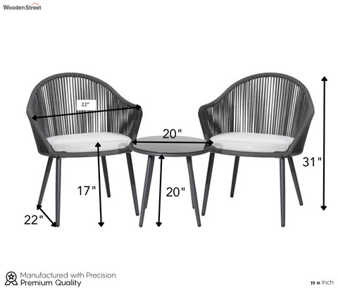 Dark Grey Rope 2 Seater Chair With Table And Off-White Cushions Balcony Sets