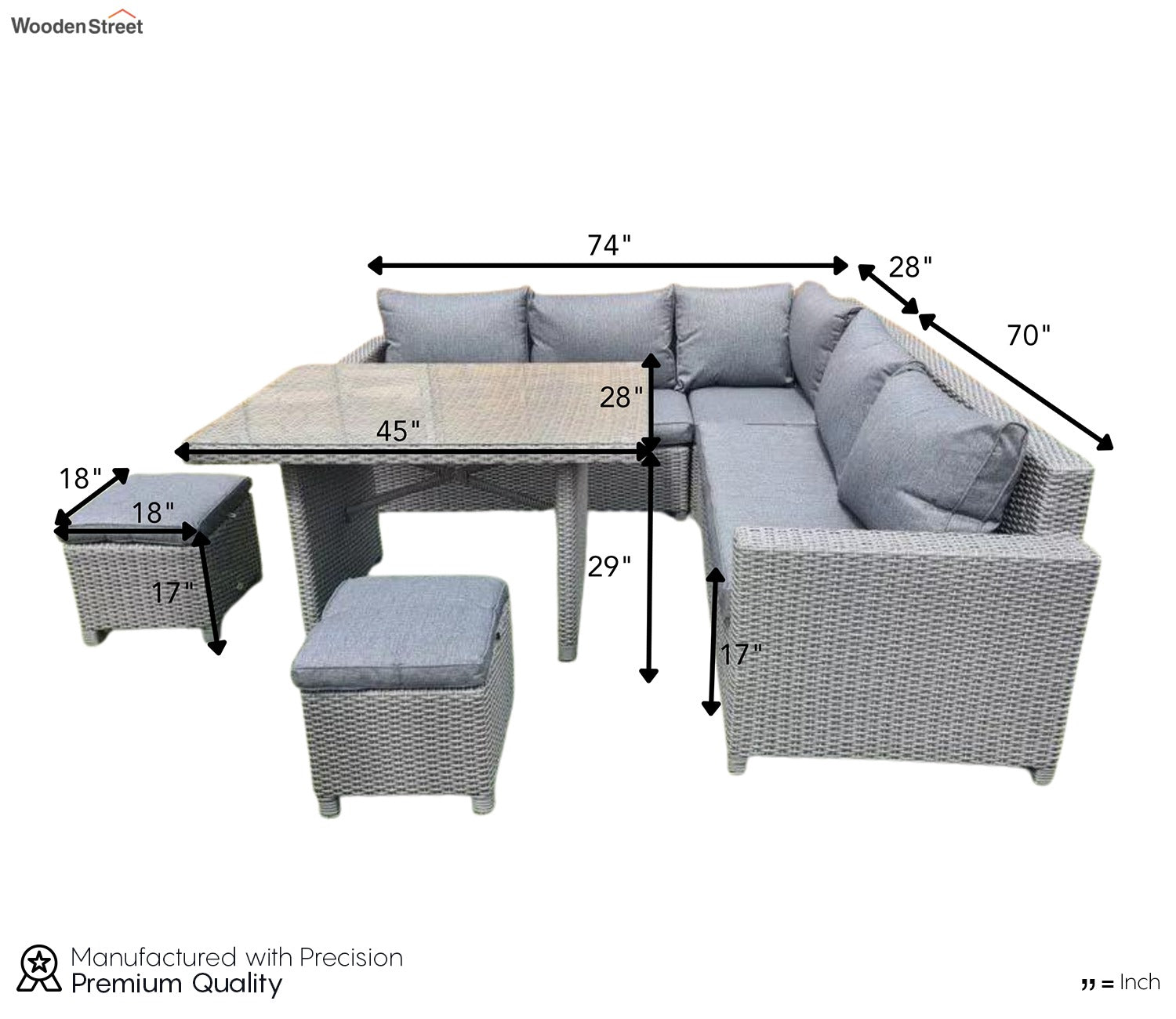Grey Rattan And Wicker 7 Seater Patio Set With Table And Grey Cushions