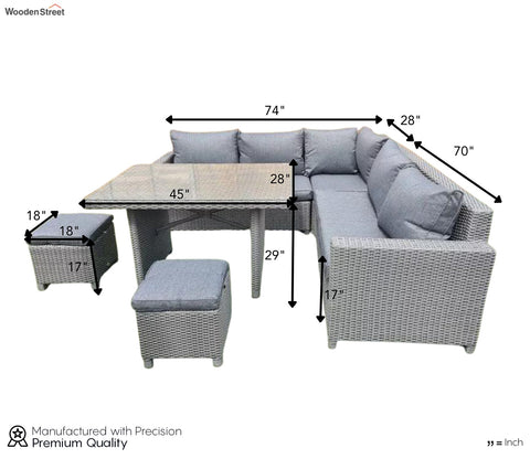 Grey Rattan And Wicker 7 Seater Patio Set With Table And Grey Cushions