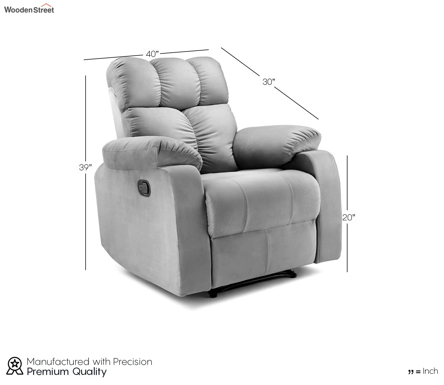 Valios Fabric 1 Seater Manual Recliner Chair (Grey)