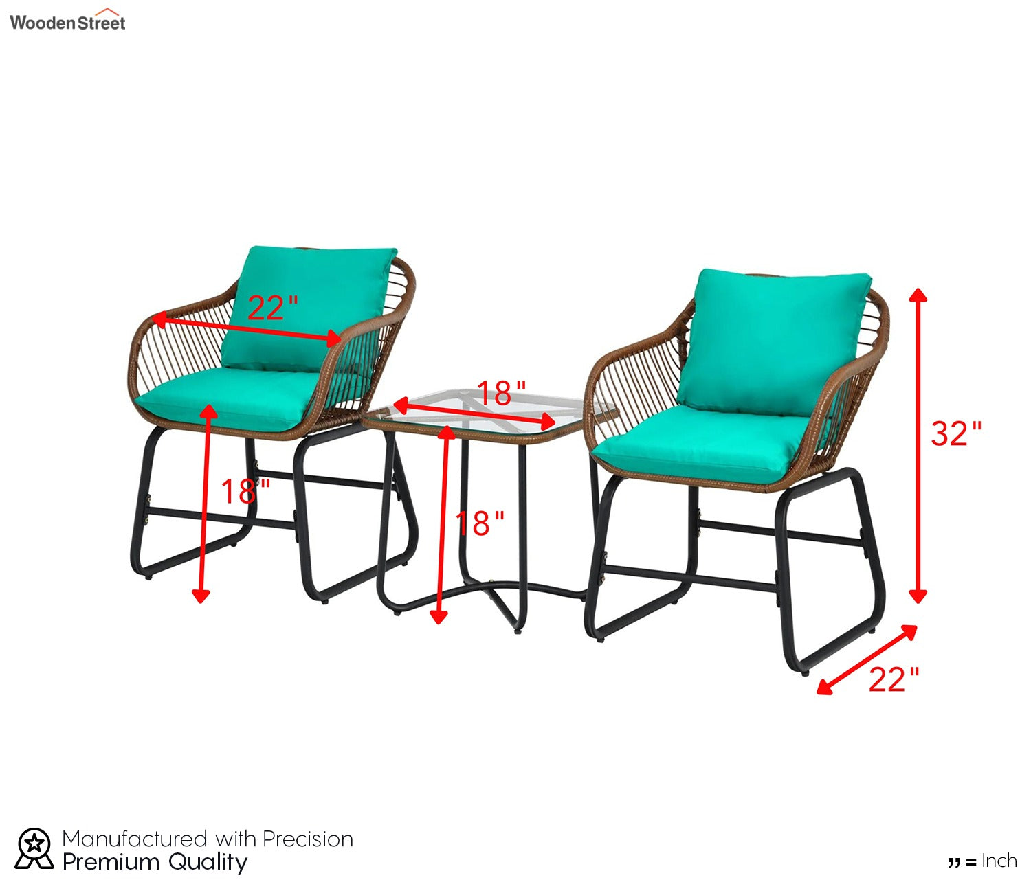 Dark Brown Rattan And Wicker 2 Seater Chair With Table And Robin Blue Cushions Balcony Set