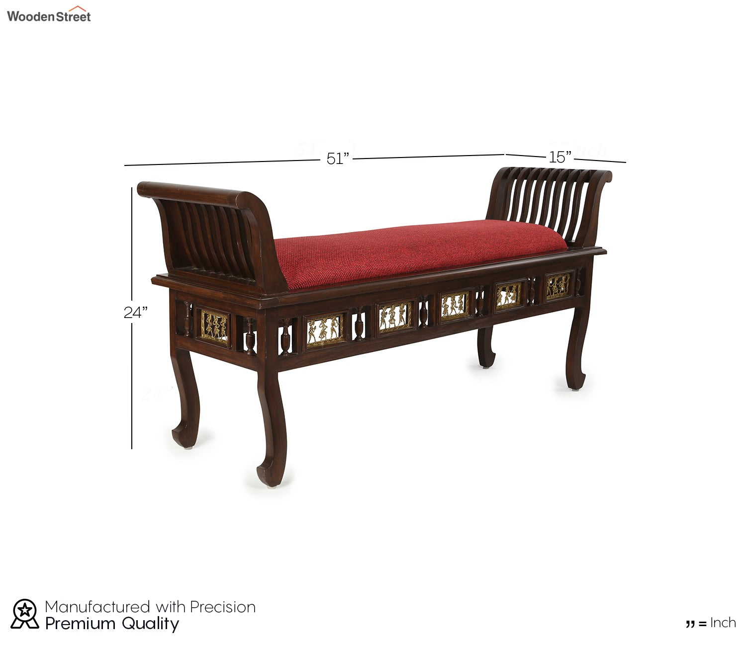 Myla-II Ottoman Cushioned Double Seater with Striped Wood Pattern in Walnut Finish