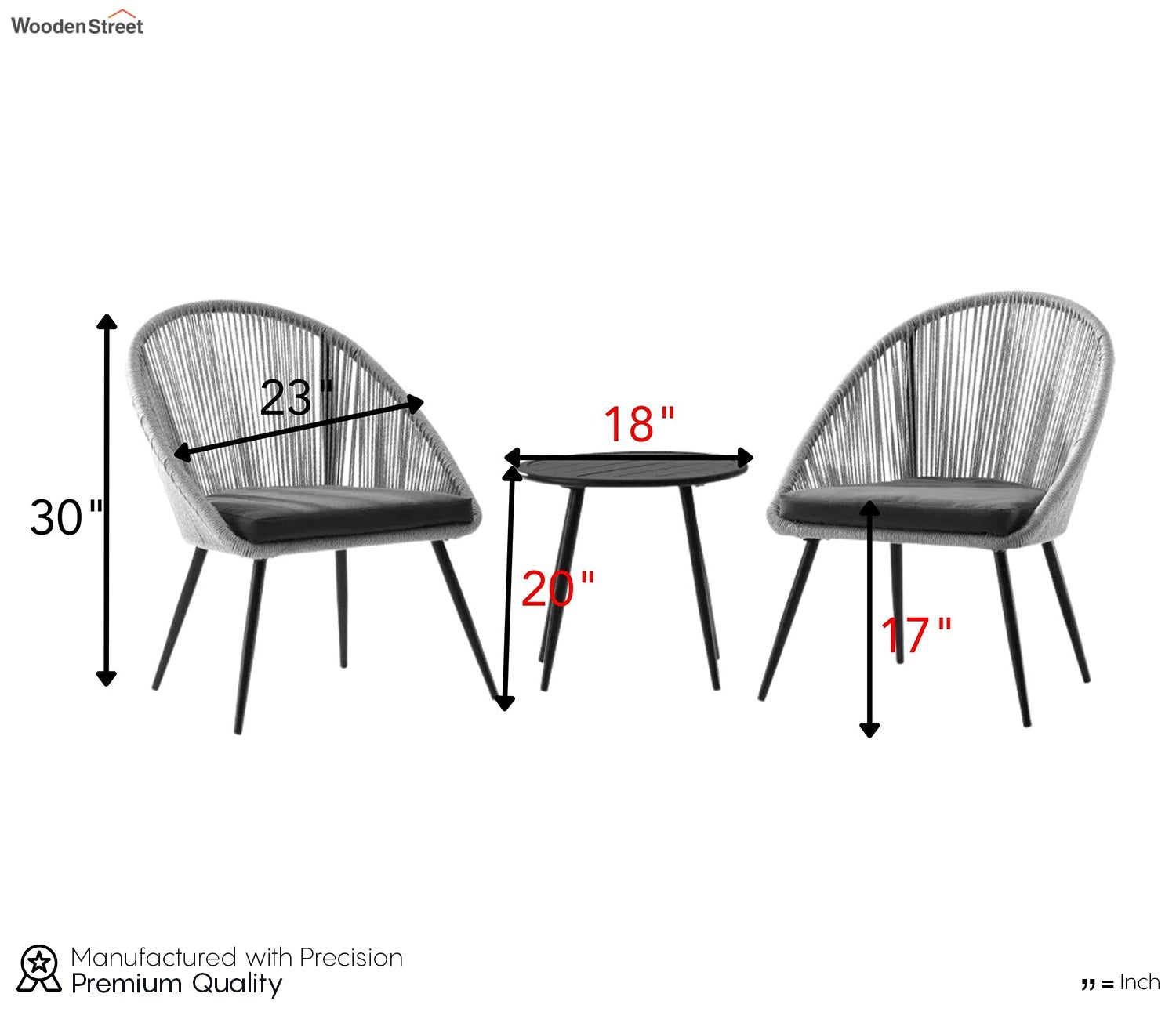 Grey Rope 2 Seater Chair Set With Round Table And Dark Grey Cushions