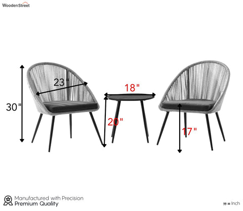 Grey Rope 2 Seater Chair Set With Round Table And Dark Grey Cushions