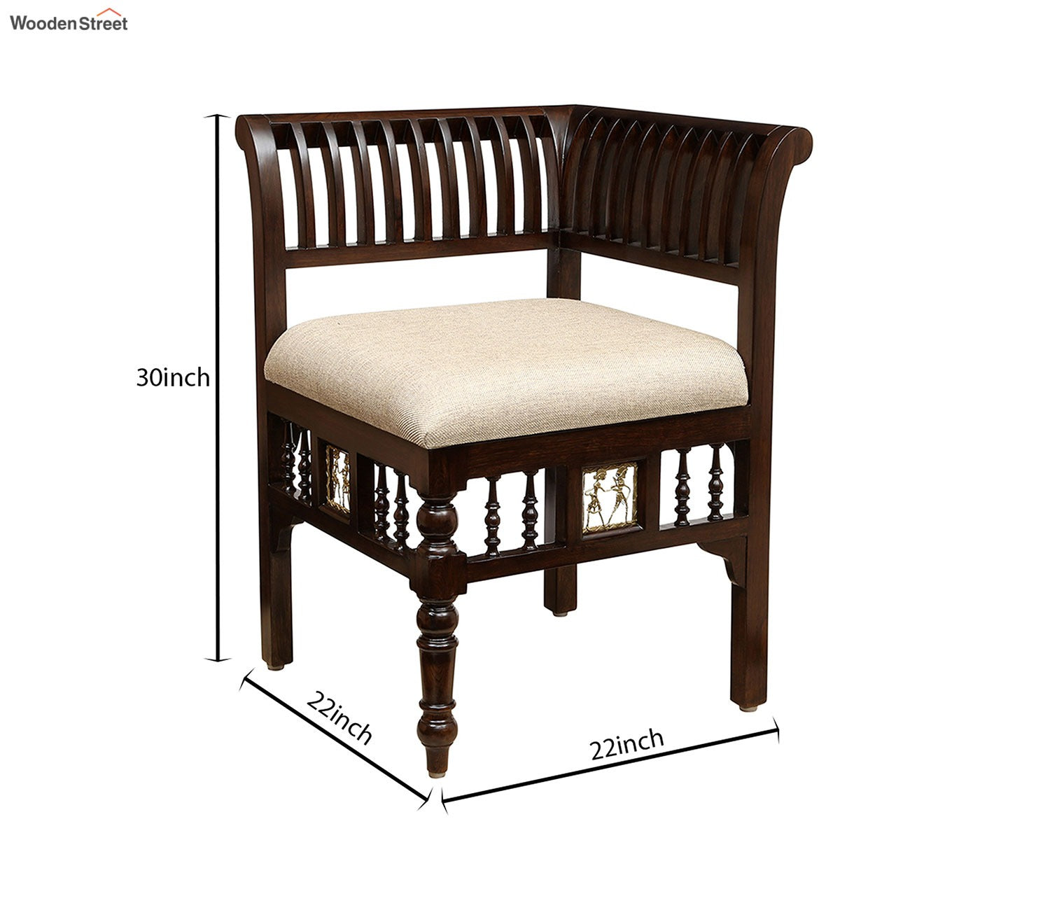 Polo Single Seater L Sofa in Striped Wood Pattern created in Teakwood with Walnut Finish