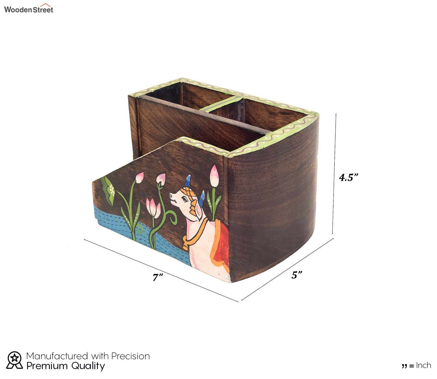 Pichhwai Dhenu Wooden Cutlery Storage Stand