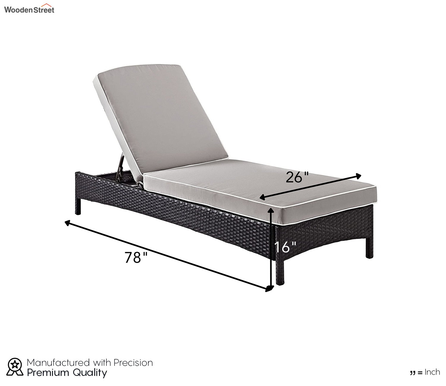 Dark Brown Adjustable Outdoor Patio Lounger With Grey Cushions