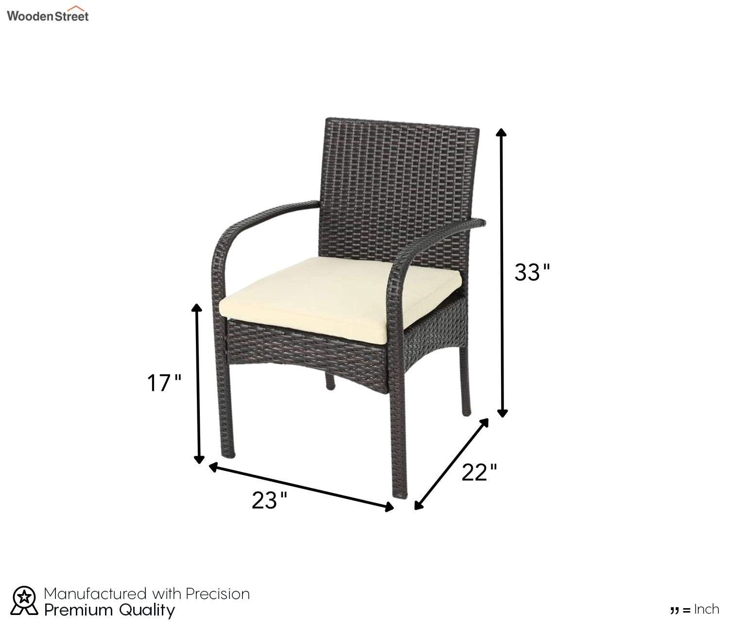 Dark Brown Rattan And Wicker Outdoor Chairs With Cream Cushions (Set Of 2)