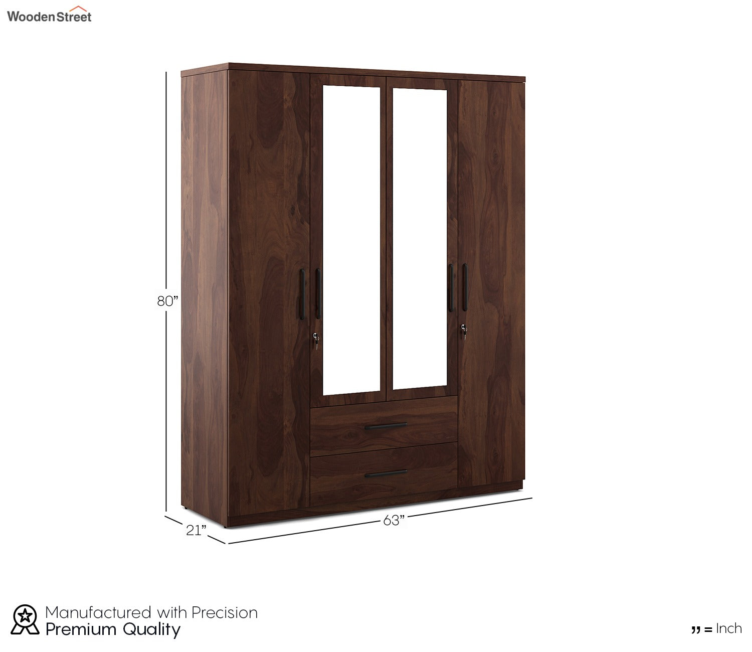 Kosmo Lauren 4 Door Wardrobe With Mirror (Exotic Teak Finish)