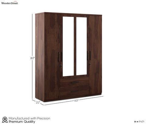 Kosmo Lauren 4 Door Wardrobe With Mirror (Exotic Teak Finish)