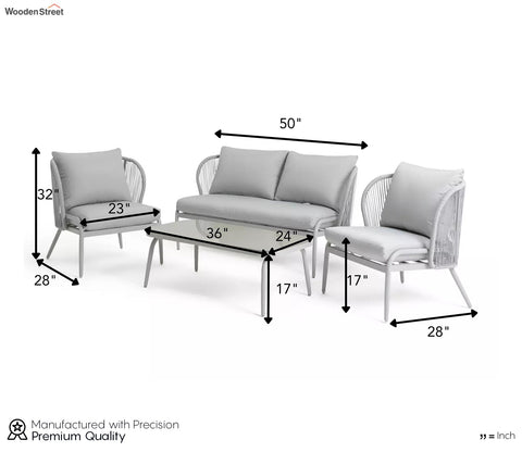 White Rope 4 Seater Sofa Set With Table And White Cushions