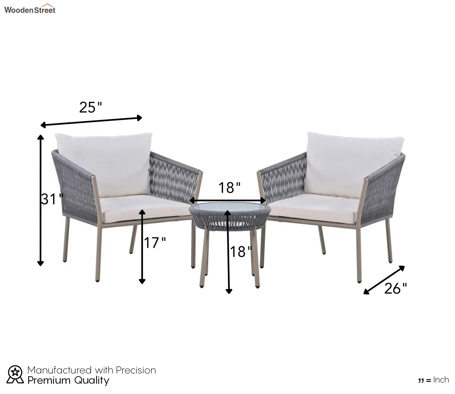 Grey Rope 2 Seater Chair Set And Off White Cushions