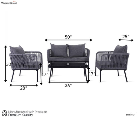 Grey Color Rope 4 Seater Sofa Set With Table And Grey Color Cushions