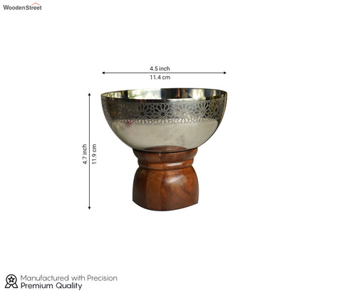 Ranier Metal and Wooden Base Round Bowl (S, Silver)