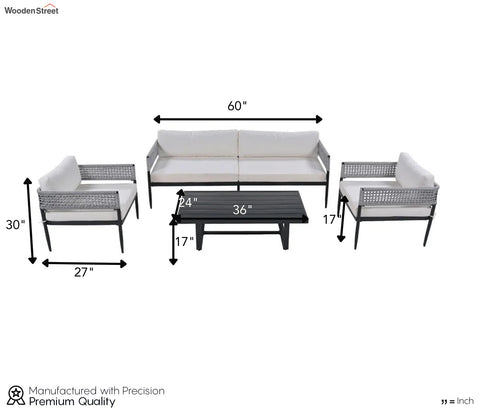 Grey Rope 4 Seater Sofa Set With Table And Cream Color Cushions