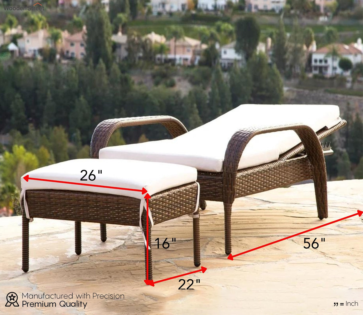 Dark Brown Adjustable Outdoor Patio Lounger With White Cushions And Table
