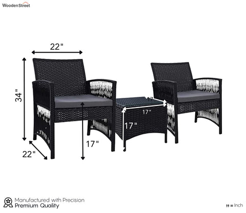 Black 2 Seater Outdoor Furniture Set With Grey Cushions