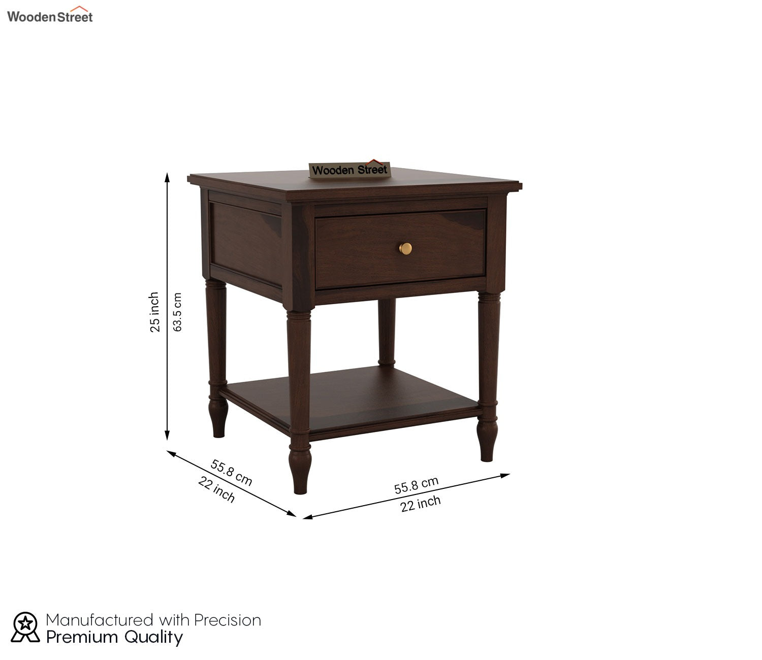 Emerson Sheesham Wood Side End Table (Teak Finish)
