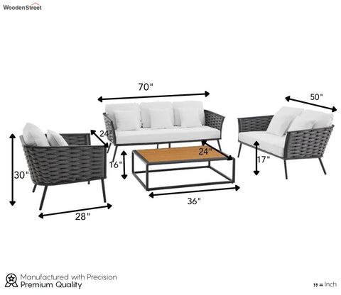 Grey Rope 6 Seater Sofa Set With Table And White Cushions