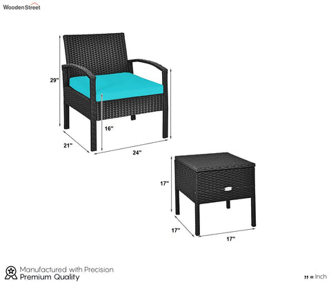 Black Rattan And Wicker 2 Seater Set With Table And Sky Blue Cushions