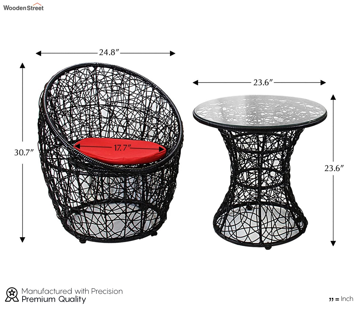 Black Rattan And Wicker 2 Seater Set With Table And Red Cushions