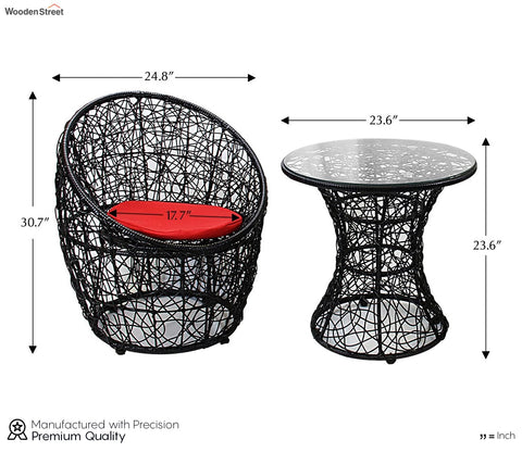 Black Rattan And Wicker 2 Seater Set With Table And Red Cushions