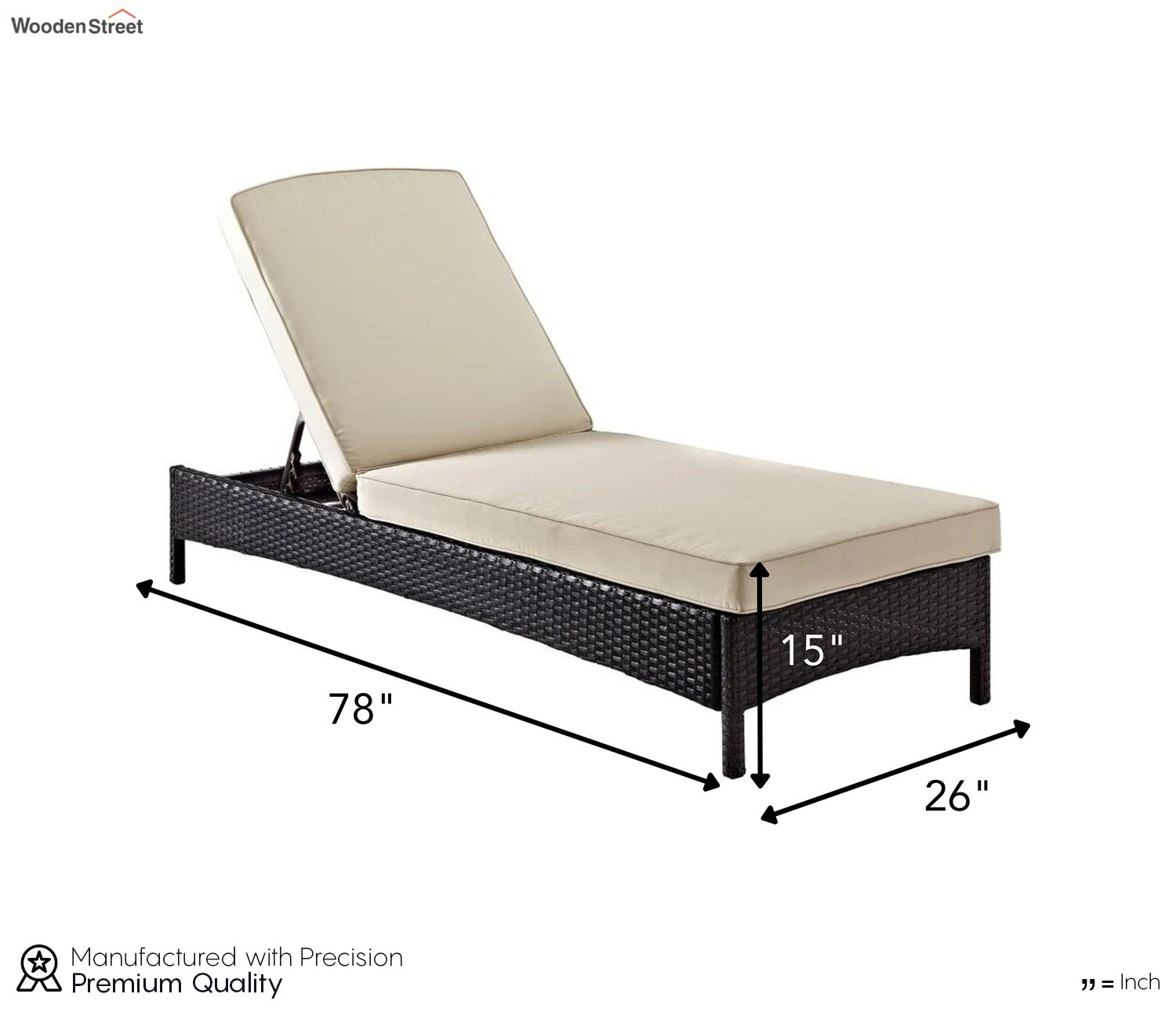 Dark Brown Adjustable Outdoor Lounger With Cream Cushions
