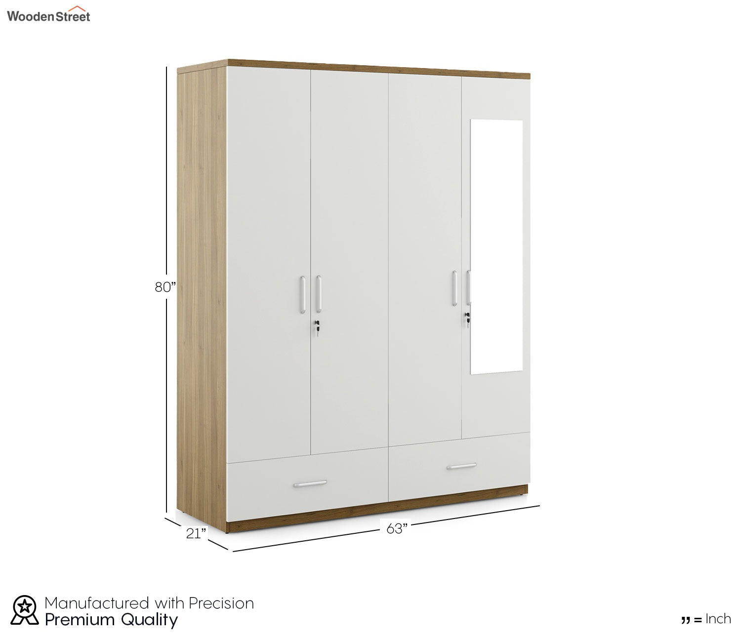 Kosmo Apex 4 Door Wardrobe With Mirror (Exotic Teak Frosty White Finish)