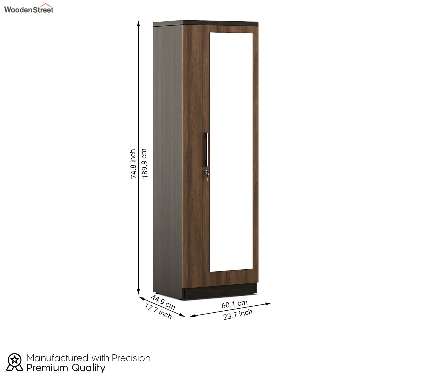 Kosmo Ken 1 Door Engineer Wood Wardrobe With Mirror