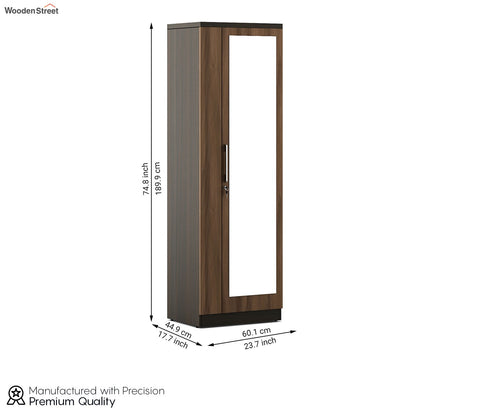 Kosmo Ken 1 Door Engineer Wood Wardrobe With Mirror