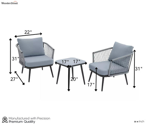 Grey Rope 2 Seater Chair Set With Table And Grey Cushions
