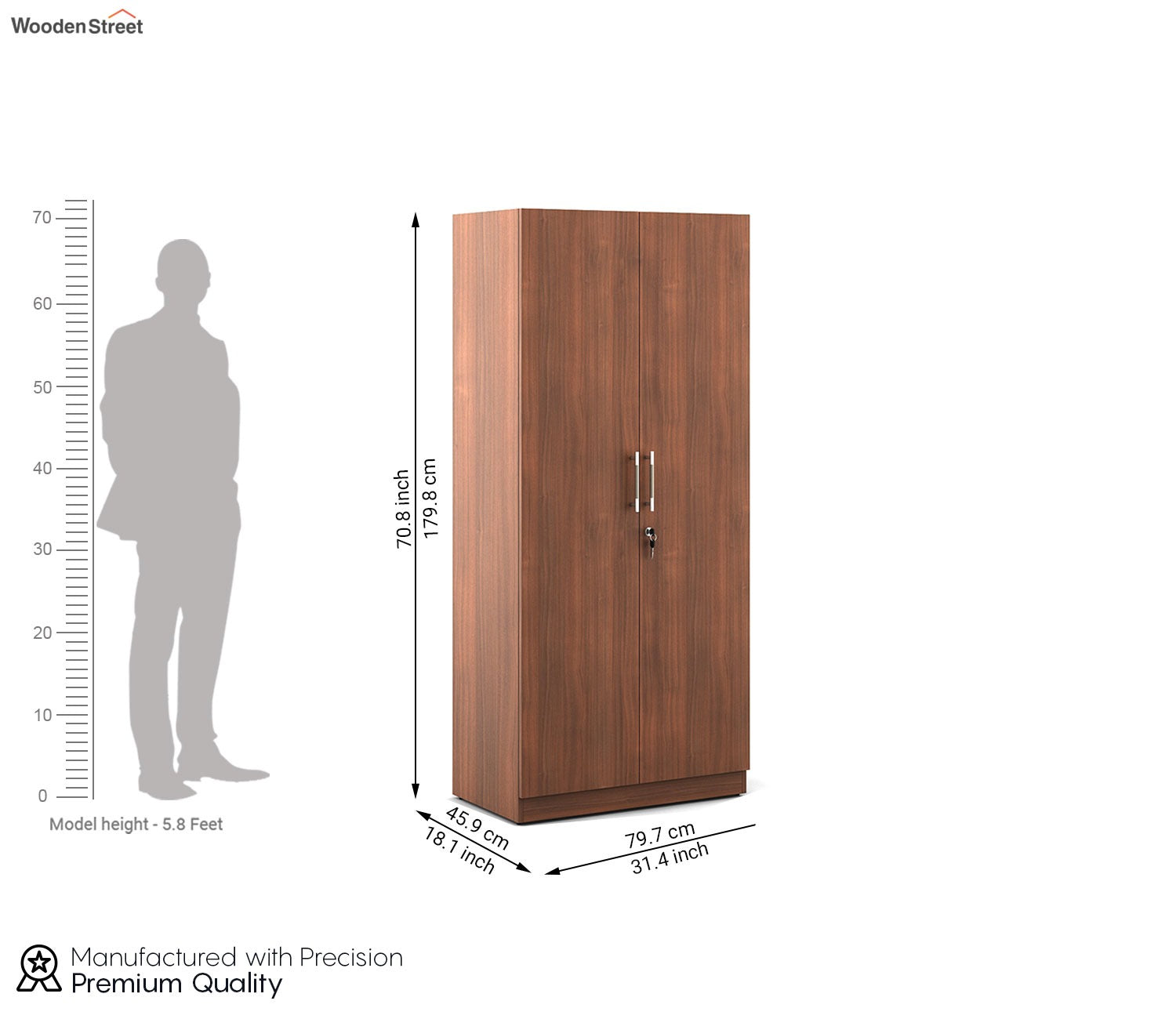 Kosmo Optima 2 Door Engineer Wood Wardrobe (Exotic Teak Finish)