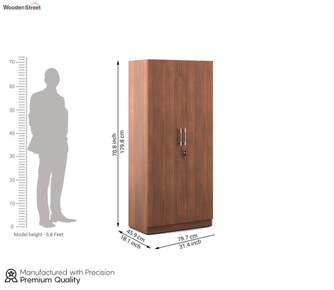 Kosmo Optima 2 Door Engineer Wood Wardrobe (Exotic Teak Finish)
