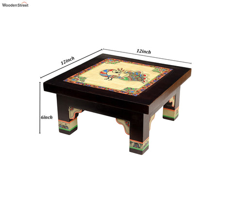 Multicolor Teakwood Peacock Chowki