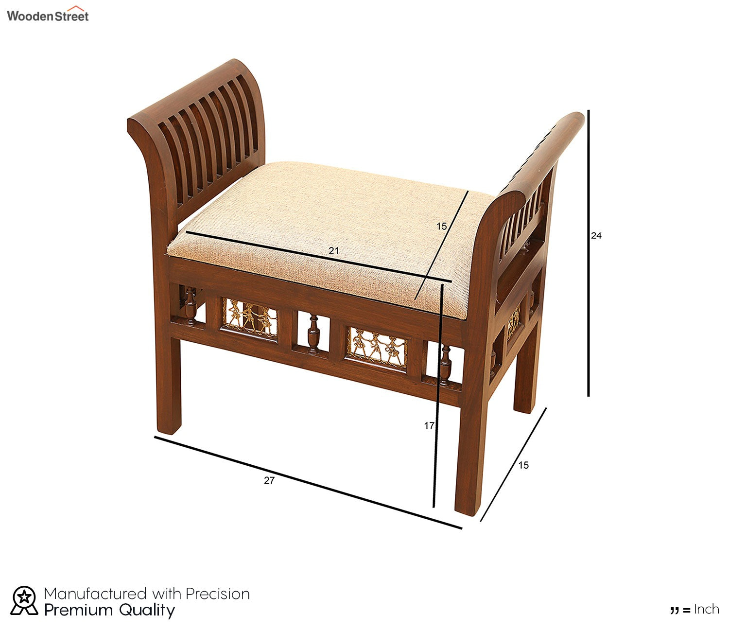 Cleo-II Ottoman with Cushioned Seat in Striped Wood Pattern finished in Walnut Color
