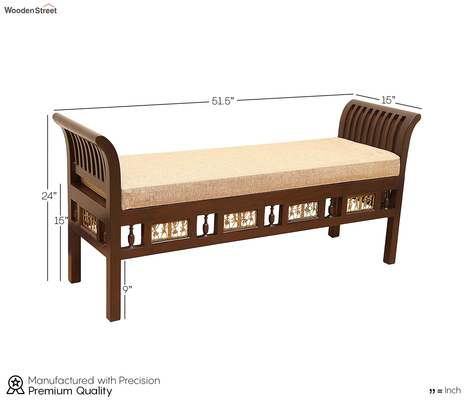 Myla-III Ottoman Cushioned Double Seater with Striped Wood Pattern in Walnut Finish