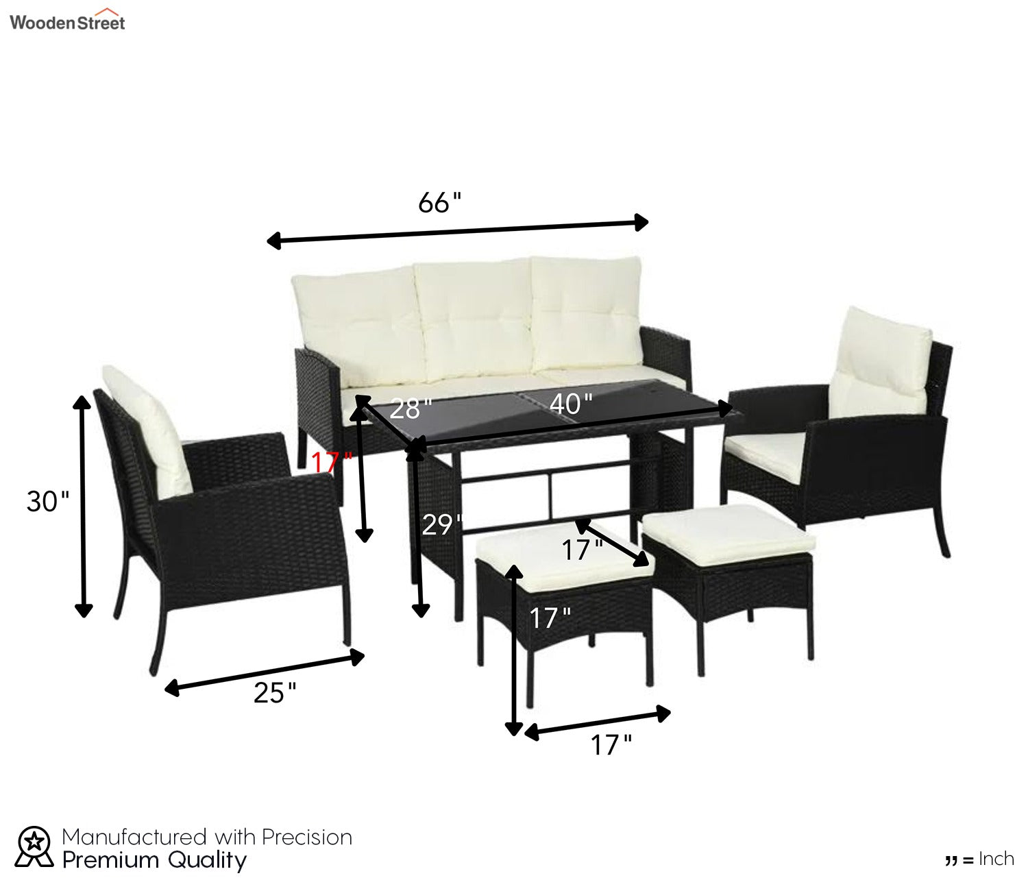 Black Rattan And Wicker Outdoor Sofa Set With Off White Cushions And Table