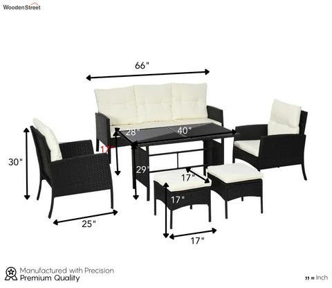 Black Rattan And Wicker Outdoor Sofa Set With Off White Cushions And Table