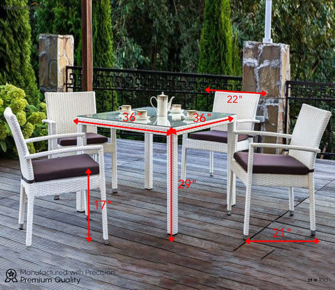 White Wicker And Rattan 4 Seater Dining Set With Dark Brown Cushions