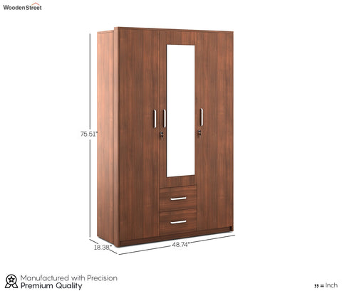 Kosmo Apex 3 Door Dresser Wardrobe (Exotic Teak Finish)