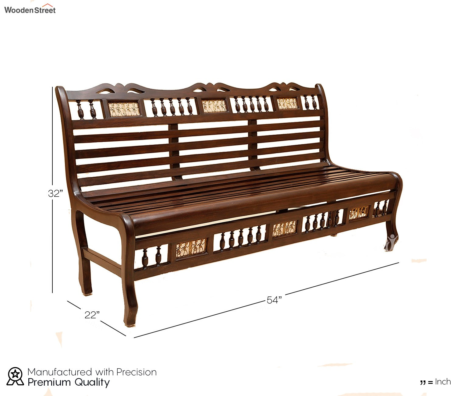 Costa Bench Three Seater with Striped Wood Pattern in Walnut Finish