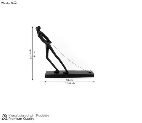 Black Cast Iron Pull Rope Figurine (L, Black)