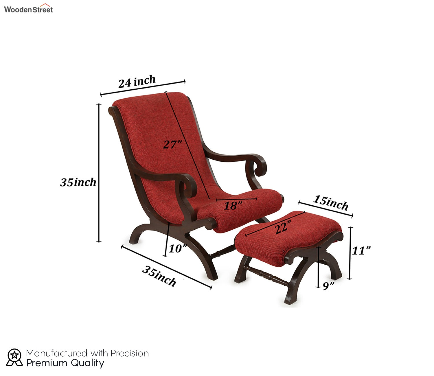 Kinse Lounge Chair with Cushioned Footrest in Teakwood with Walnut Finish