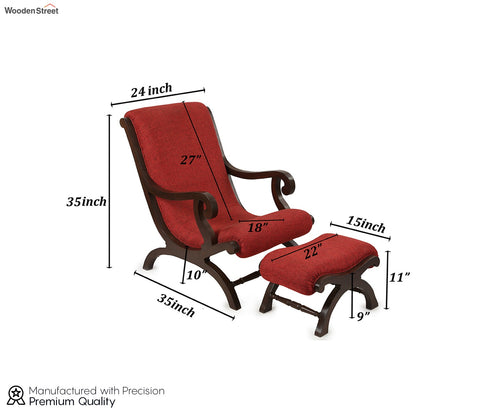 Kinse Lounge Chair with Cushioned Footrest in Teakwood with Walnut Finish