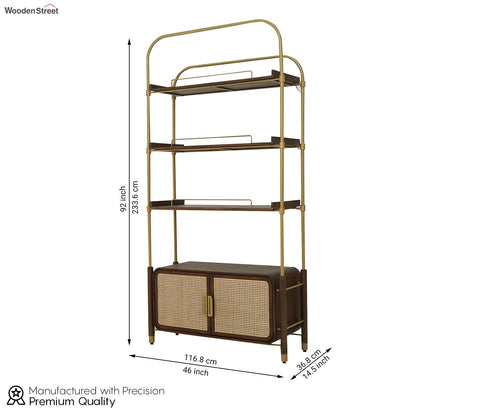 Rachit Sheesham Wood and Cane Door Brass Piping Book Shelf (Teak Finish)