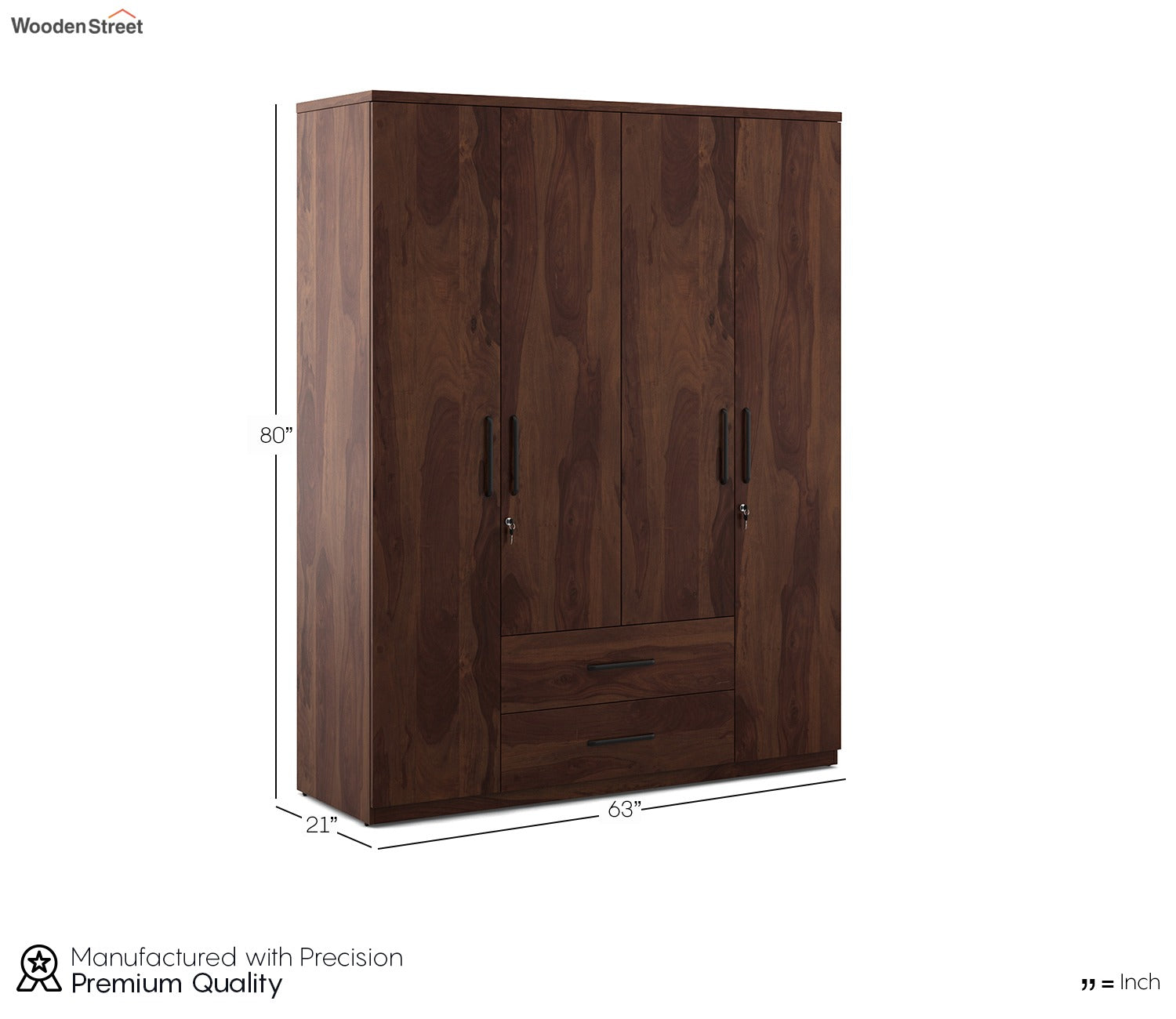 Kosmo Lauren 4 Door Wardrobe Without Mirror (Exotic Teak Finish)