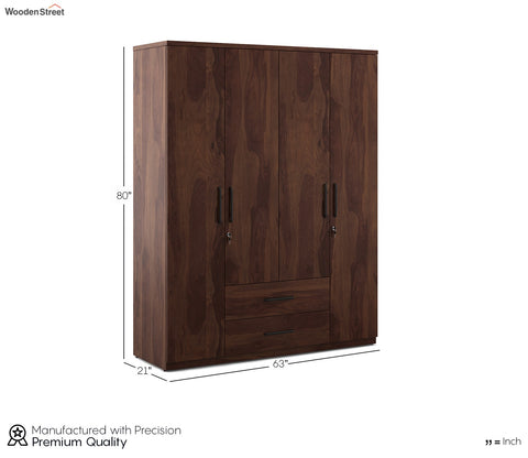 Kosmo Lauren 4 Door Wardrobe Without Mirror (Exotic Teak Finish)