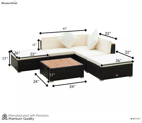 Black Rattan And Wicker 5 Seater Patio Set With Table And Cream Cushions