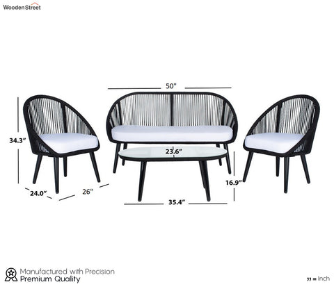 Black Rope 4 Seater Sofa With Table And White Cushions Patio Set